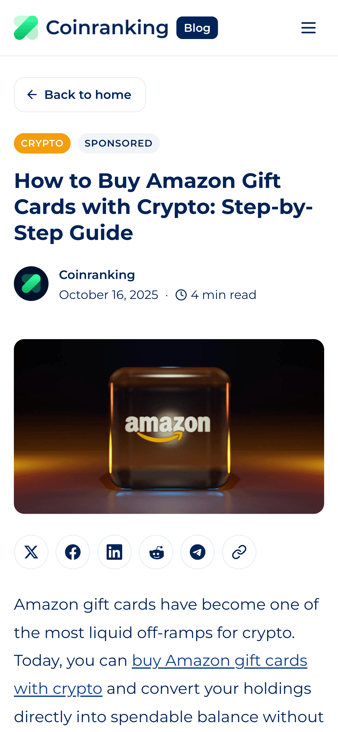 Example of a Sponsored Article on the Coinranking Blog