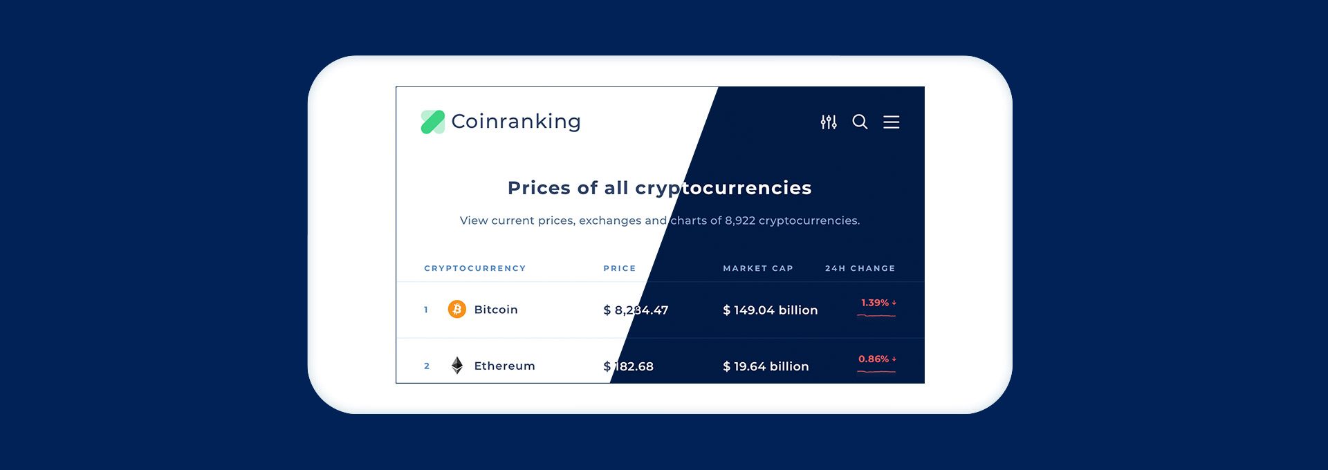 Coinranking dark theme