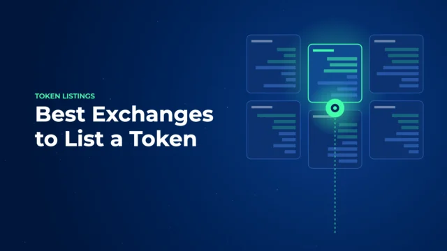 A bright green token rising into one of several dark blue exchange panels on a grid