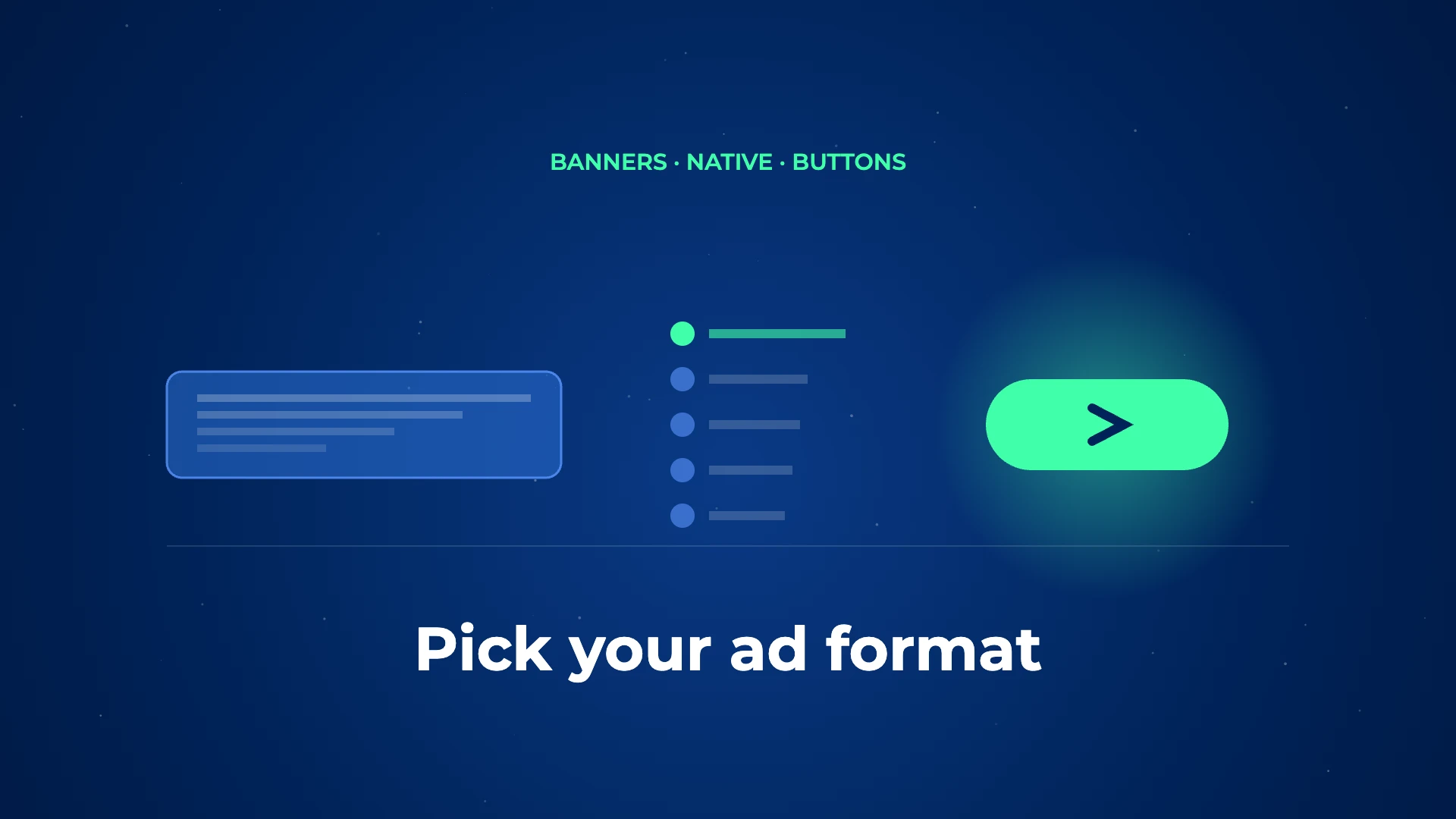 A wide bar, a row of dots and a bright green button on one baseline