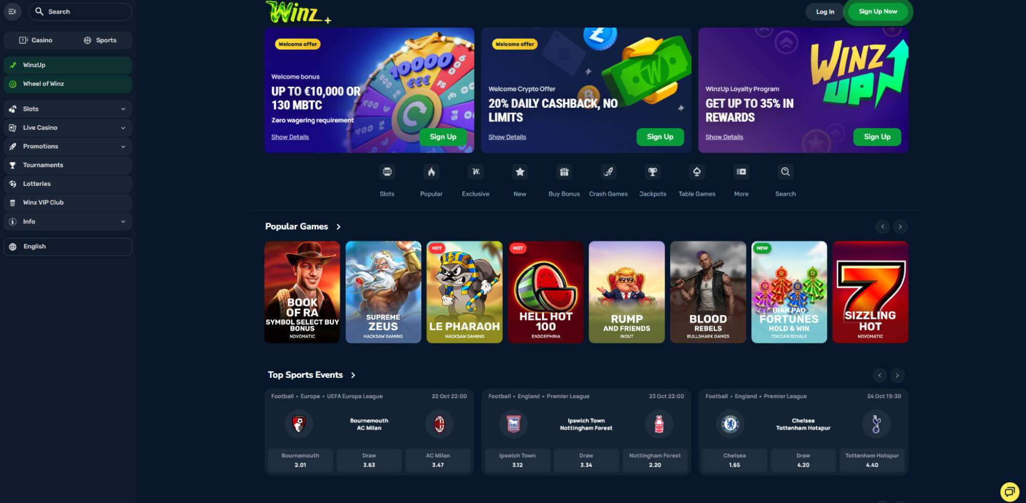 Winz.io Casino Website