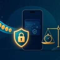 Padlock shield and digital wallet beside a scale balancing payment speed against security